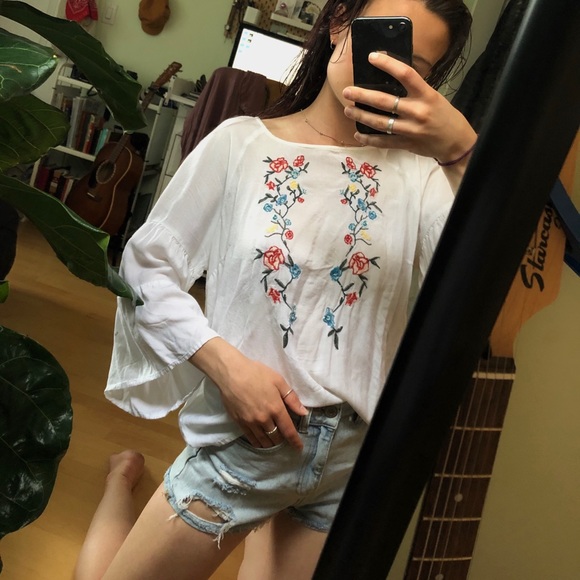 Embroidered Boho Bell-Sleeve Top - Picture 1 of 4